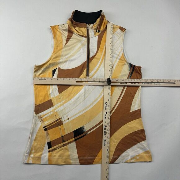 Tail Multicolor Sleeveless Golf Polo Tank 1/4 Zip Neck Yellow Brown Stretch Sz M - Picture 3 of 10